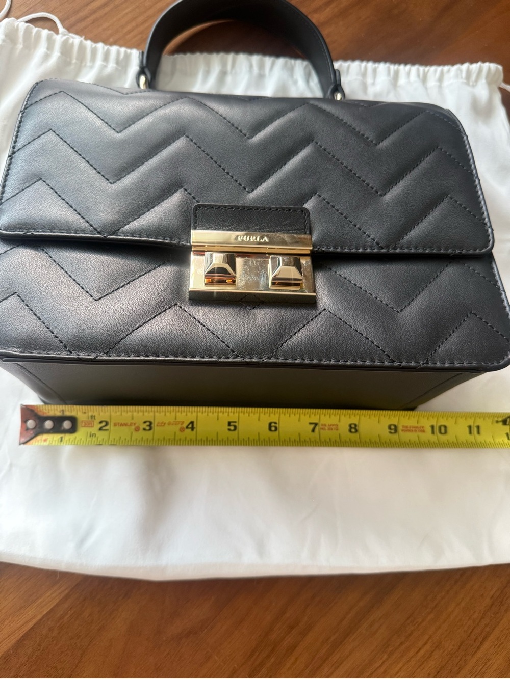 FURLA Black Quilted Top-Handle Women's Bag with Gold Hardware